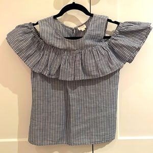 Jcrew cold shoulder navy and white striped blouse